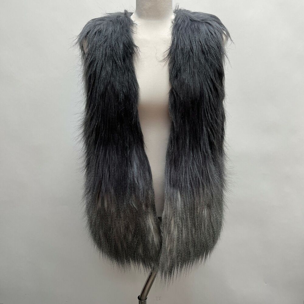 Melissa Paige Women's Jacket Vest Petite Large Gray Faux‎ Fur Sleeveless